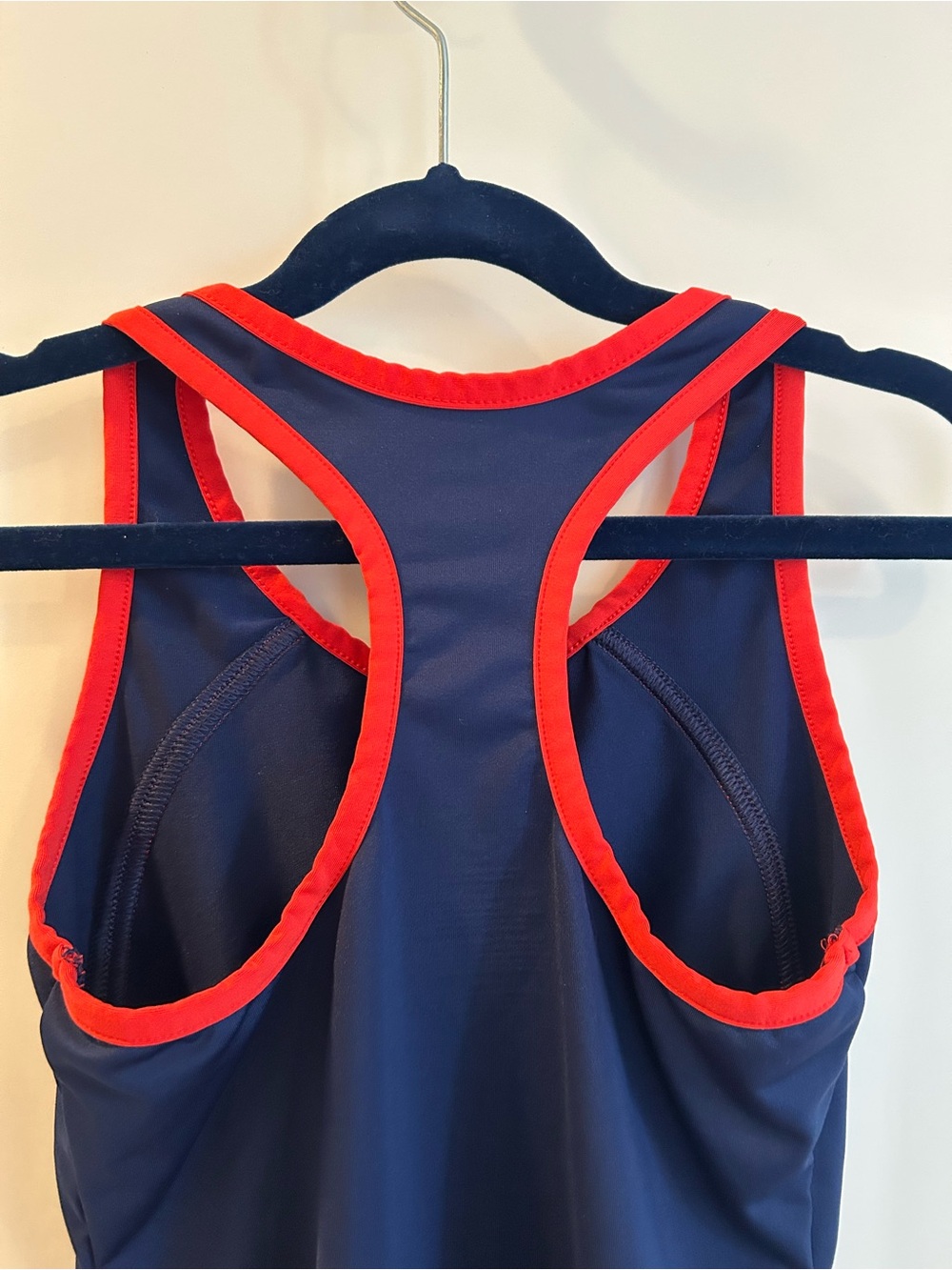 Danskin Navy Dance Leotard with Red Trim and Sparkle detail - Size M (7/8) - Picture 6 of 8